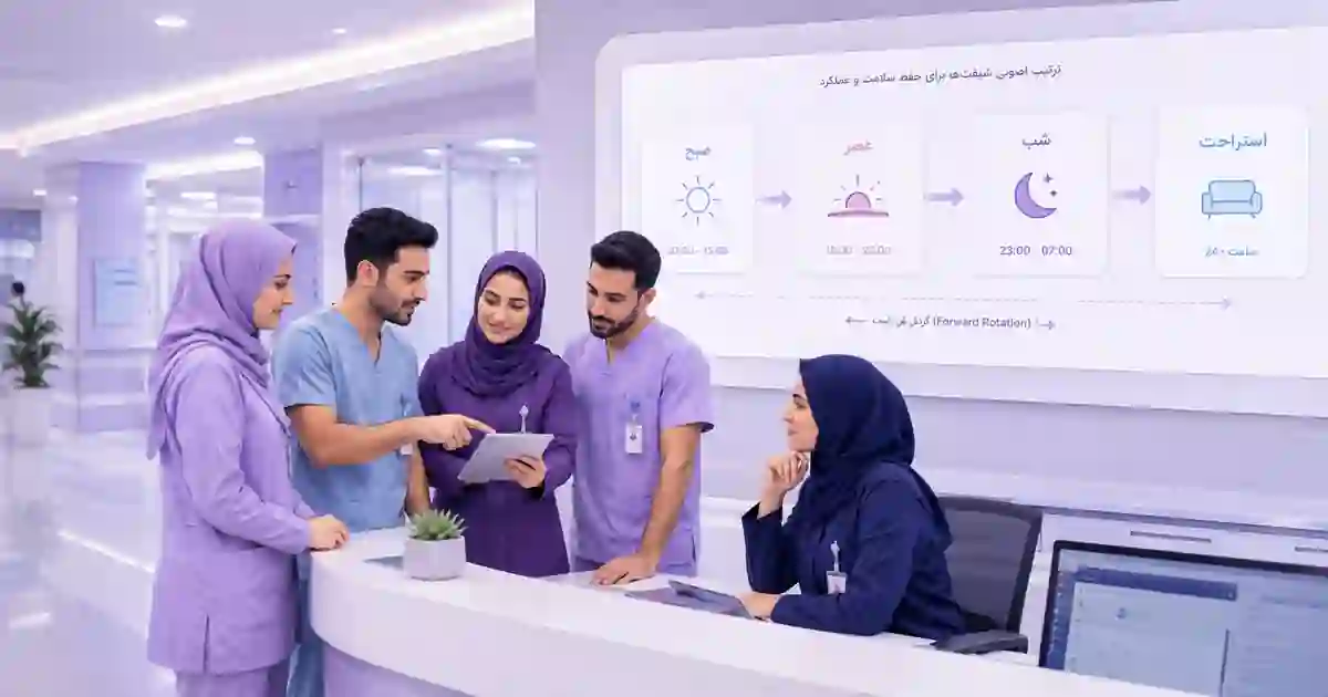 تیم پرستاری در حال بررسی توالی شیفتهای صبح، عصر، شب و آف